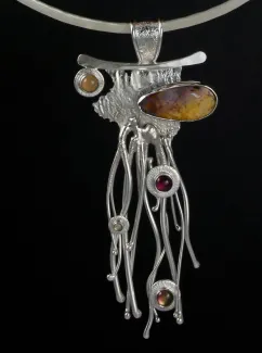Silver pendant with bolder opal, moonstone and tourmaline