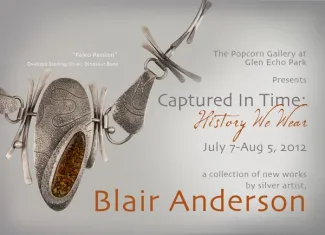 Silver necklace jewelry art exhibition poster.