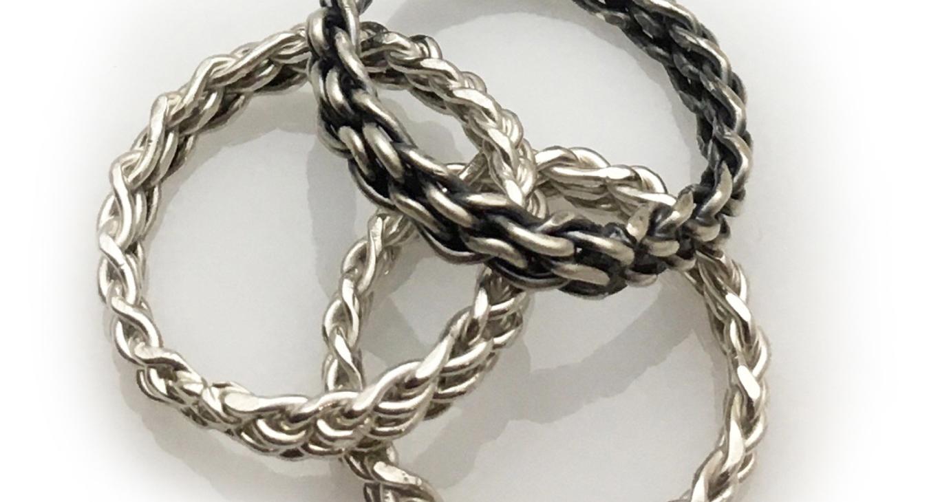 3 sterling silver wire woven rings