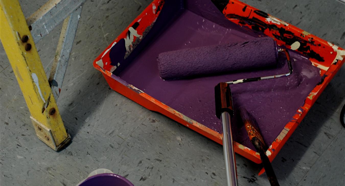 Purple paint ready for the wall.