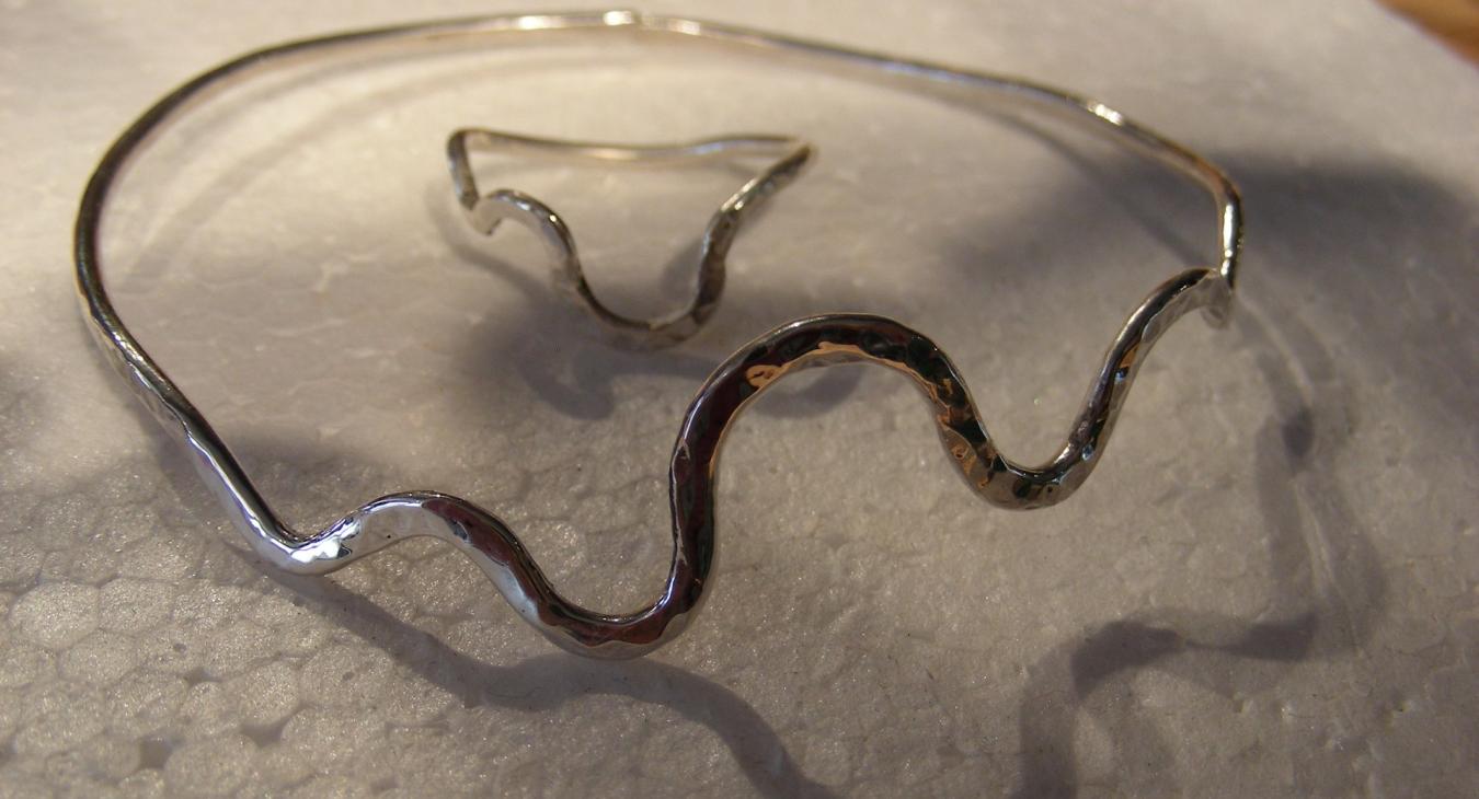 Forged and hammered silver bangle and ring set