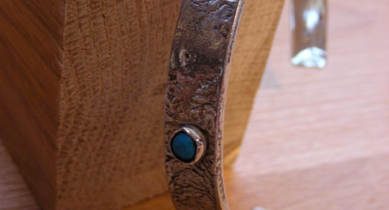 Reticulated silver bracelet with blue howlite by Maura Taylor 
