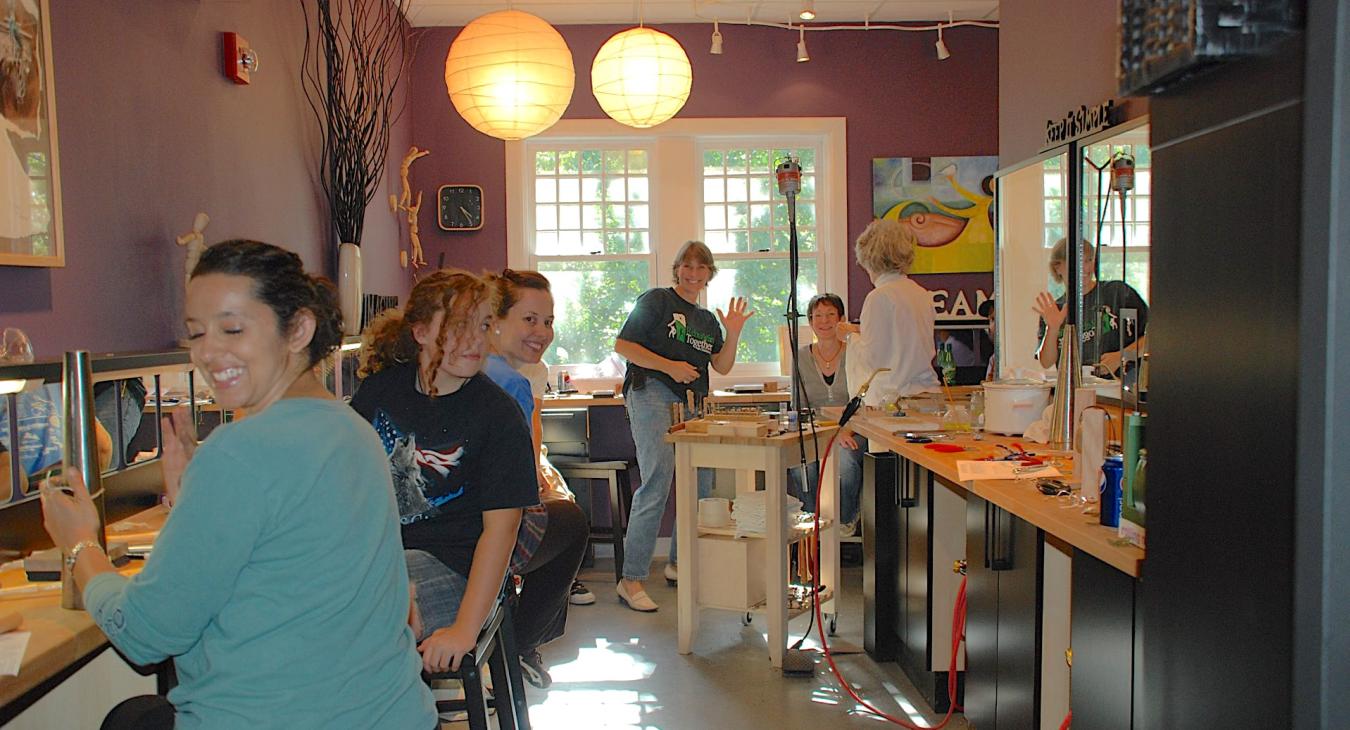 Students working on projects in the studio