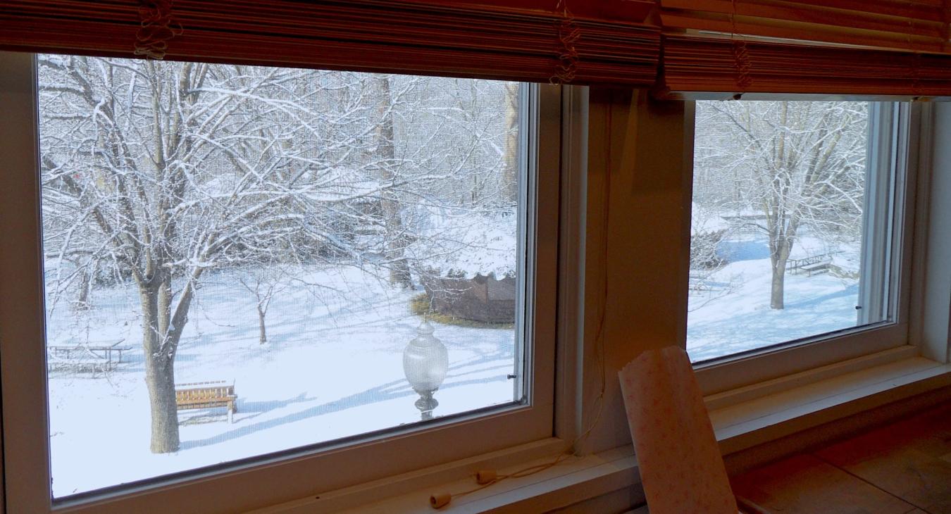 Winter snow and the yurts below