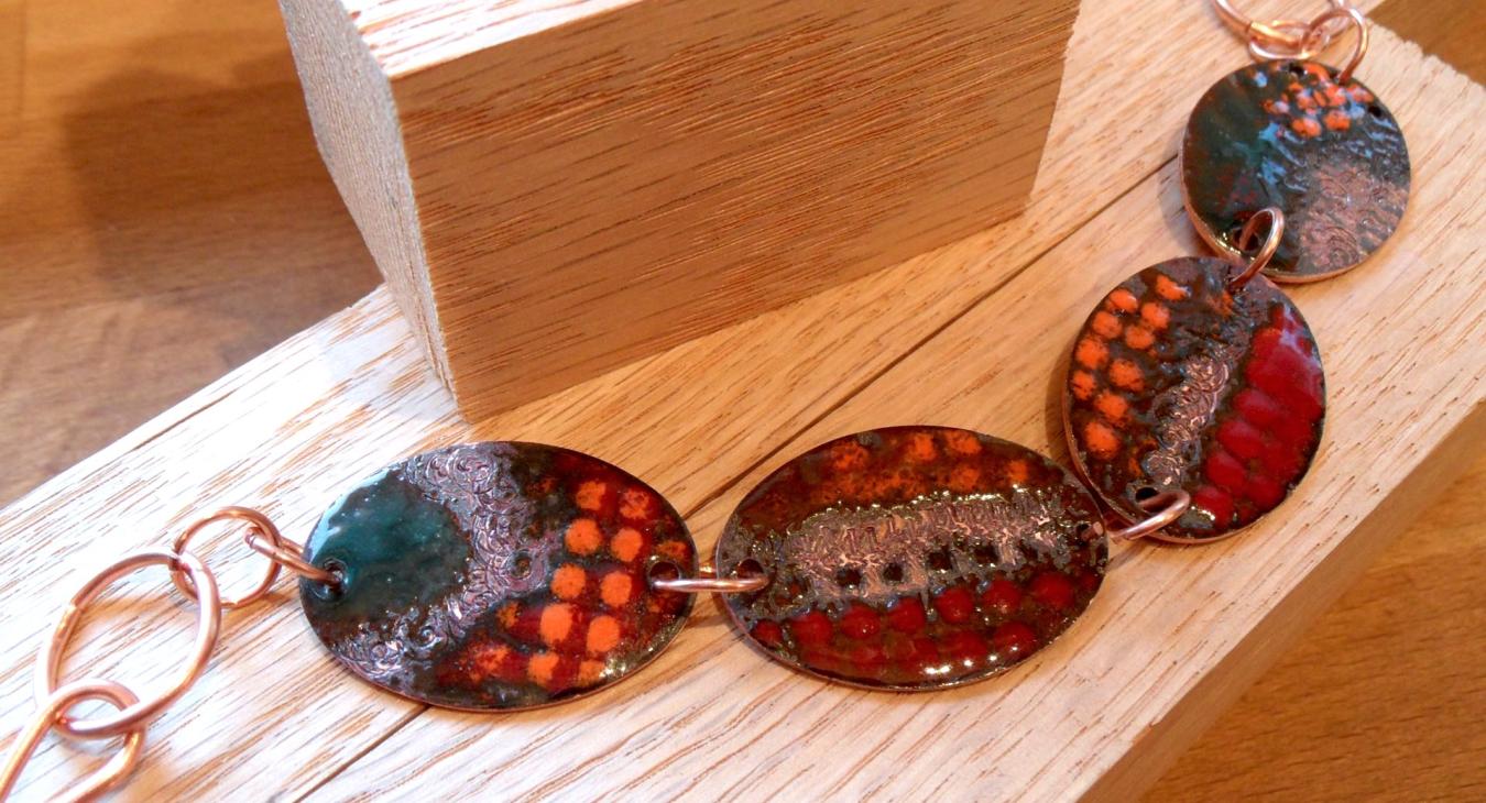 Copper enameled chain bracelet