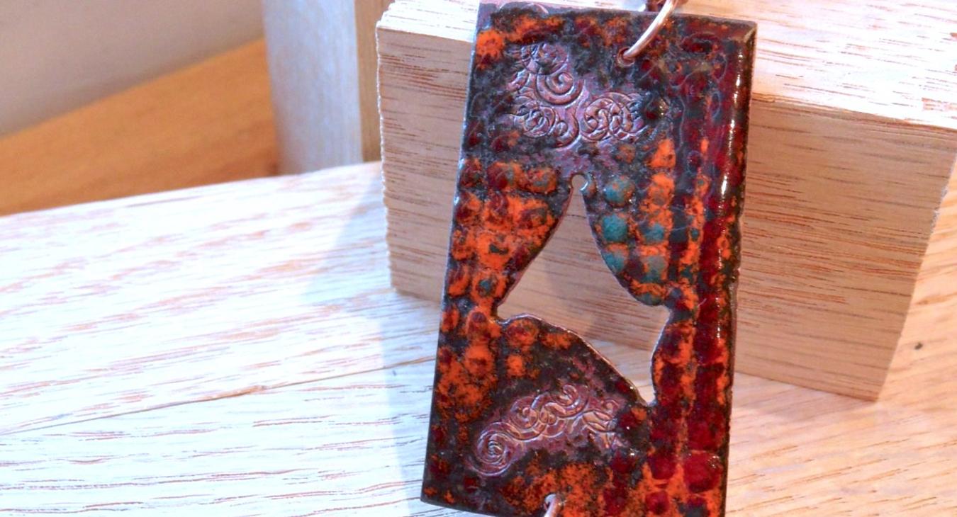 Two section copper enameled pendant
