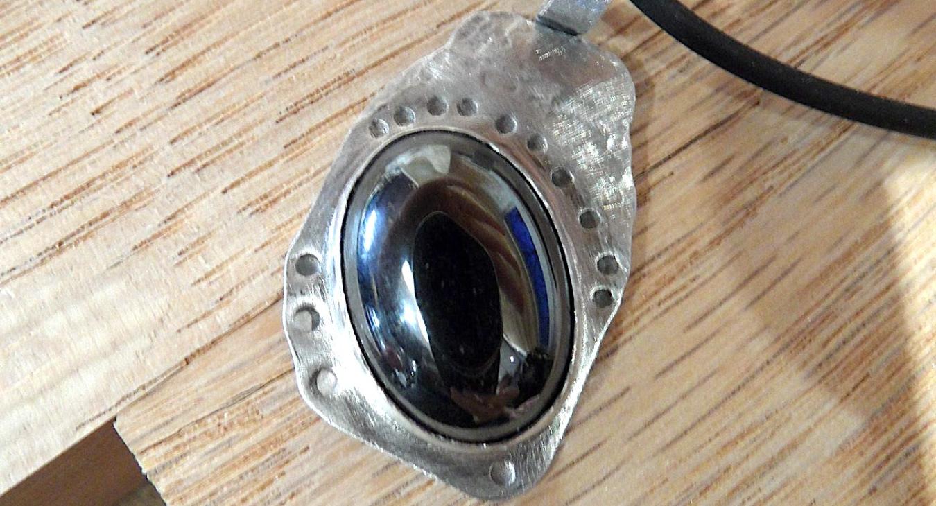 Textured silver hematite pendant