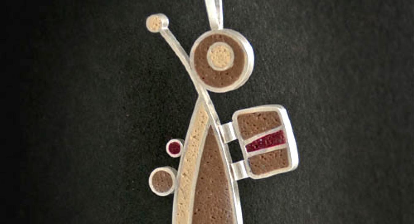Sterling Silver and brown and red Polymer Clay pendant