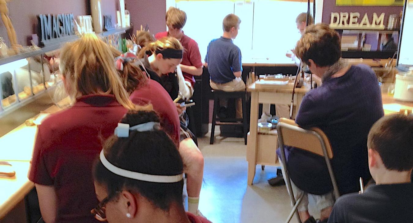 Students crammed in to studio space