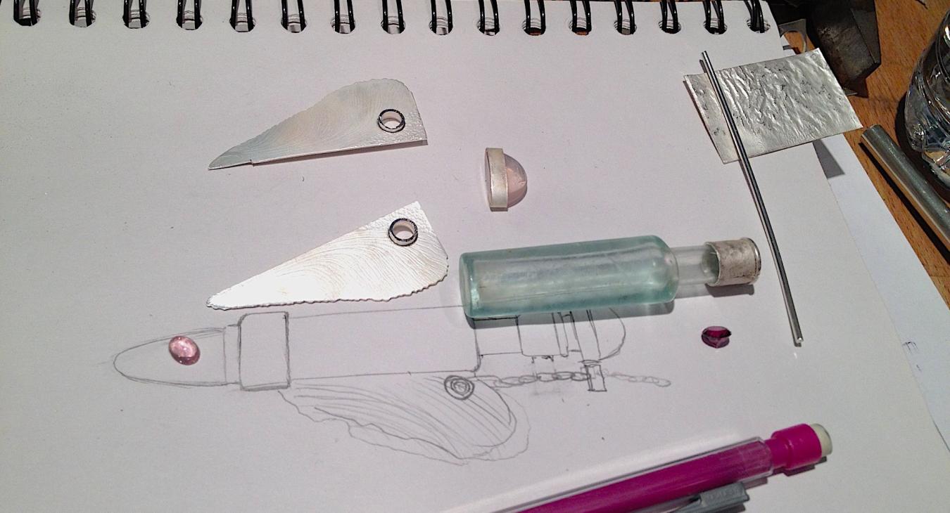 Concept sketch for the perfume bottle pendant