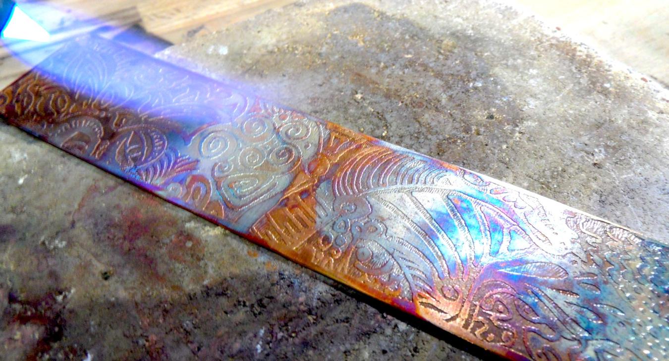 Adding torch patina on etched copper
