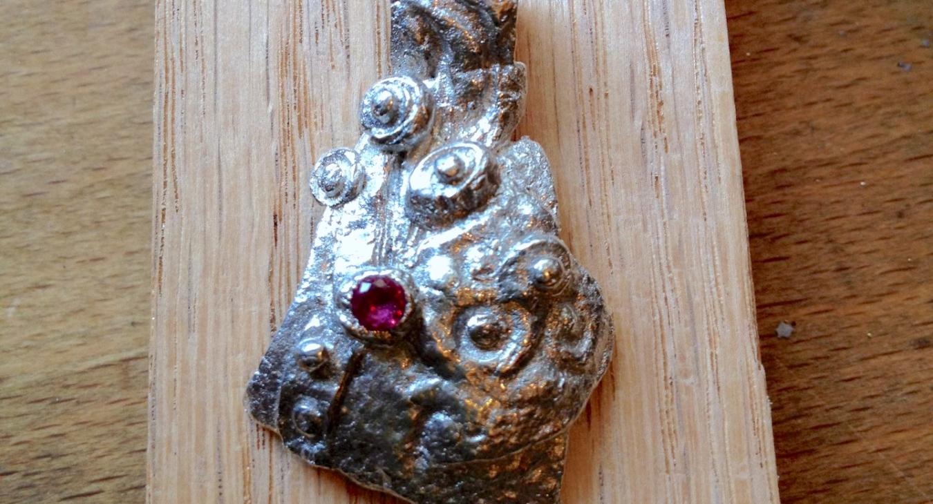 Student PMC pendant with purple stone