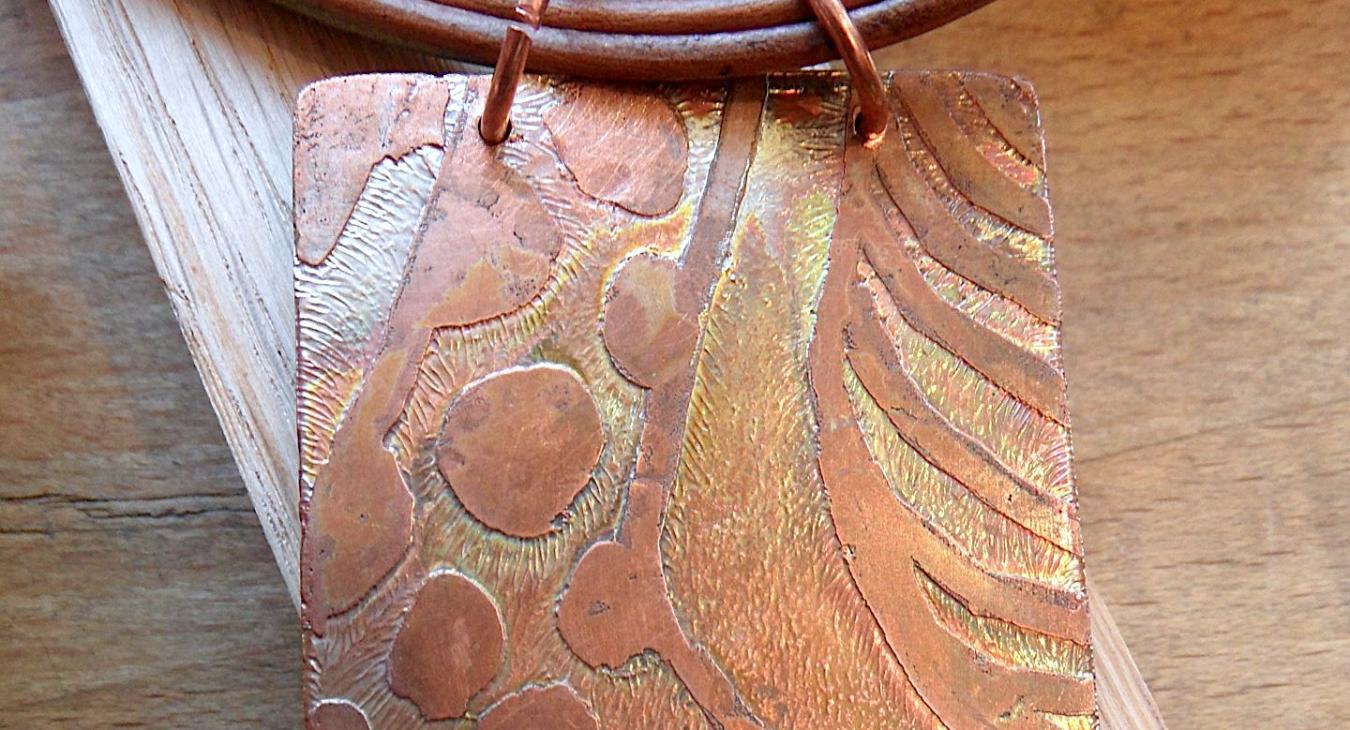 Etched copper pendant by Joan Danoff