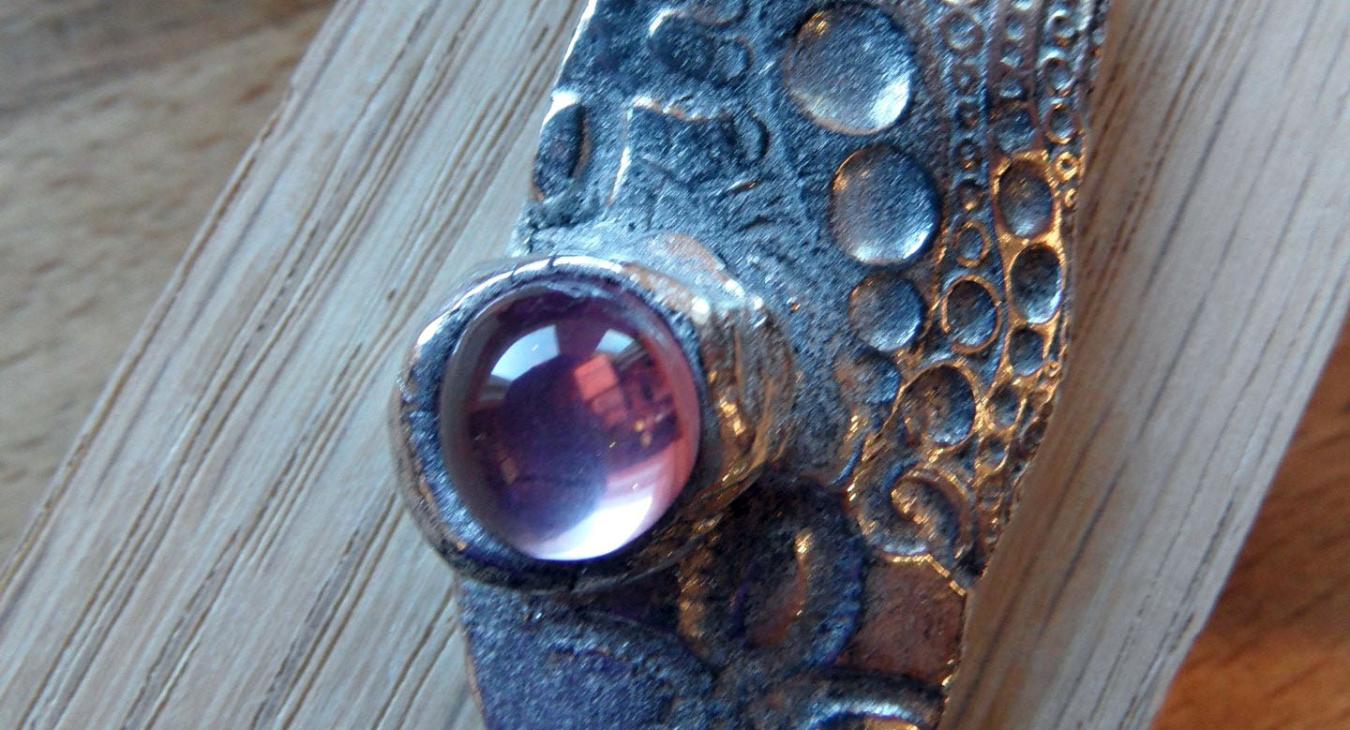 silver clay Pendant & ring with pink stone