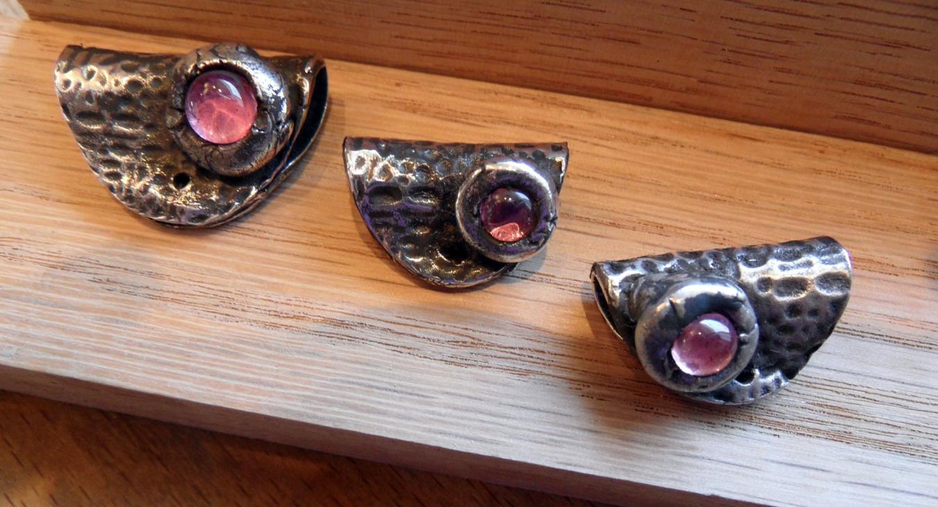 Sterling metal clay projects with pink gems