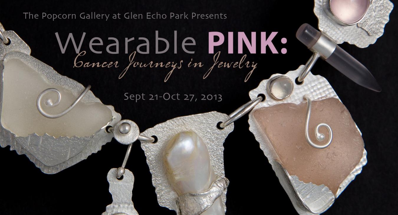 Show postcard displaying necklace piece with pink stones