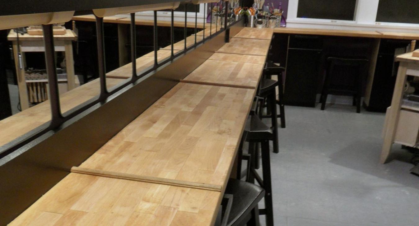 empty studio benches sanded and refreshed