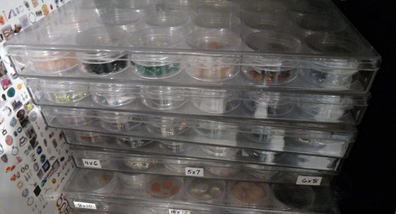 beading storage trays filled with small stones