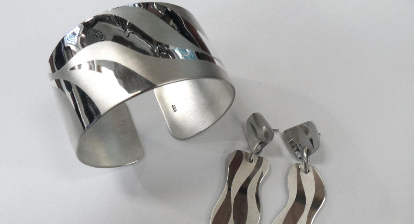 sand blasted sterling silver earrings and bracelet