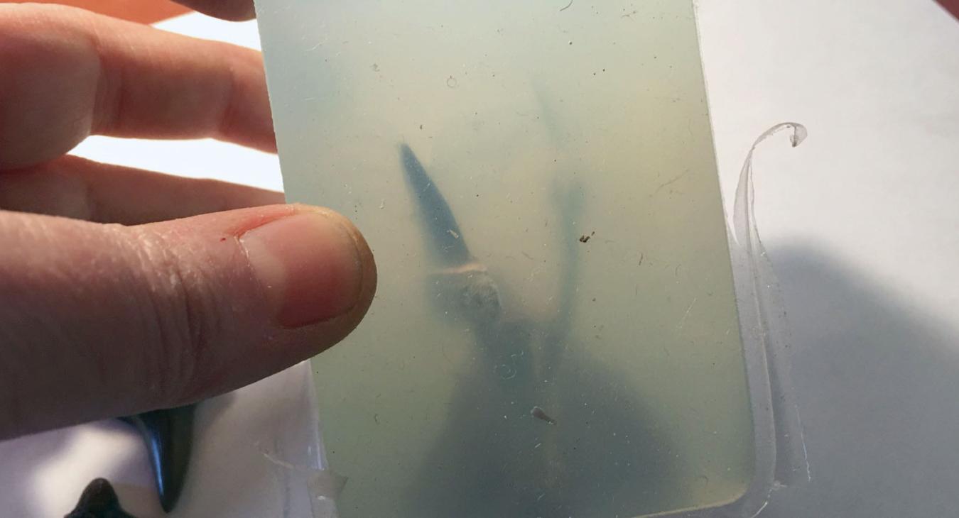 off-white silicone mold with object inside