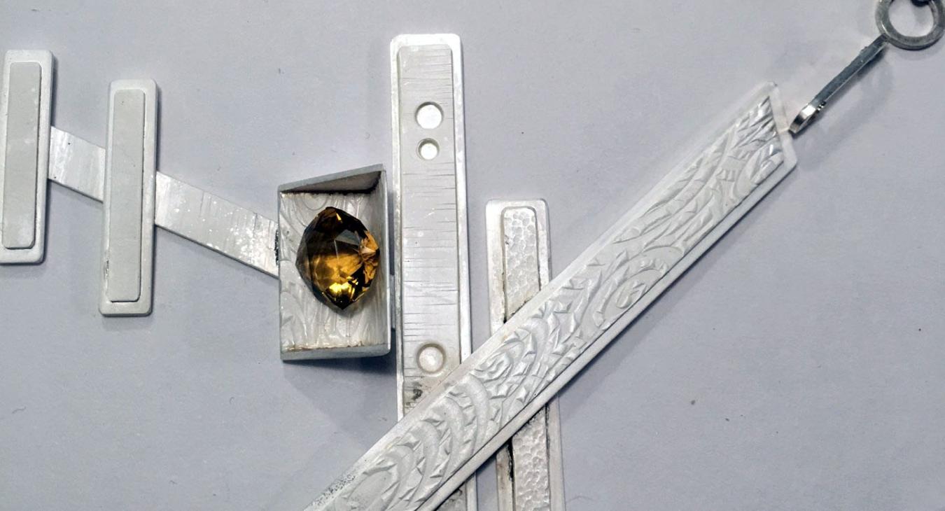 sterling silver strips in necklace with citrine