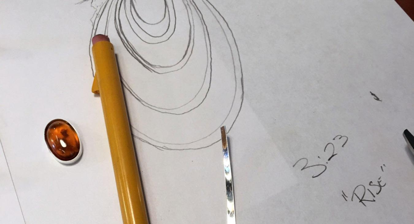 wire, stone, pencil and concept sketch