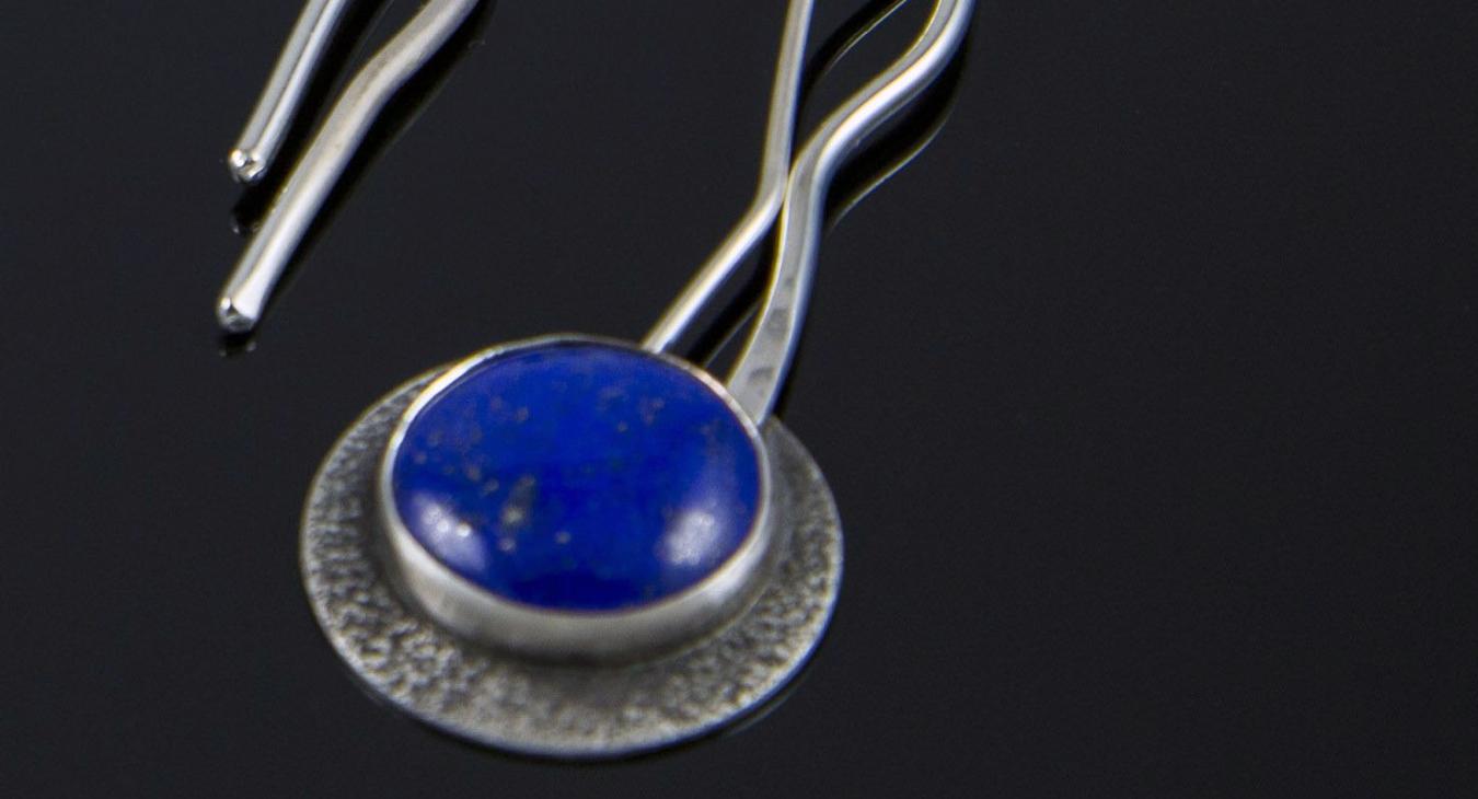 dangly silver earrings with lapis