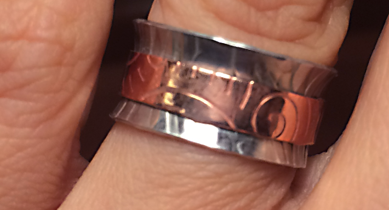 silver and copper spinner ring