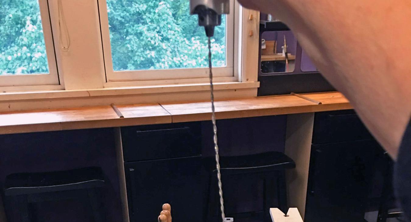 twisting the 18 gauge wire in a flex shaft, attached to clamp