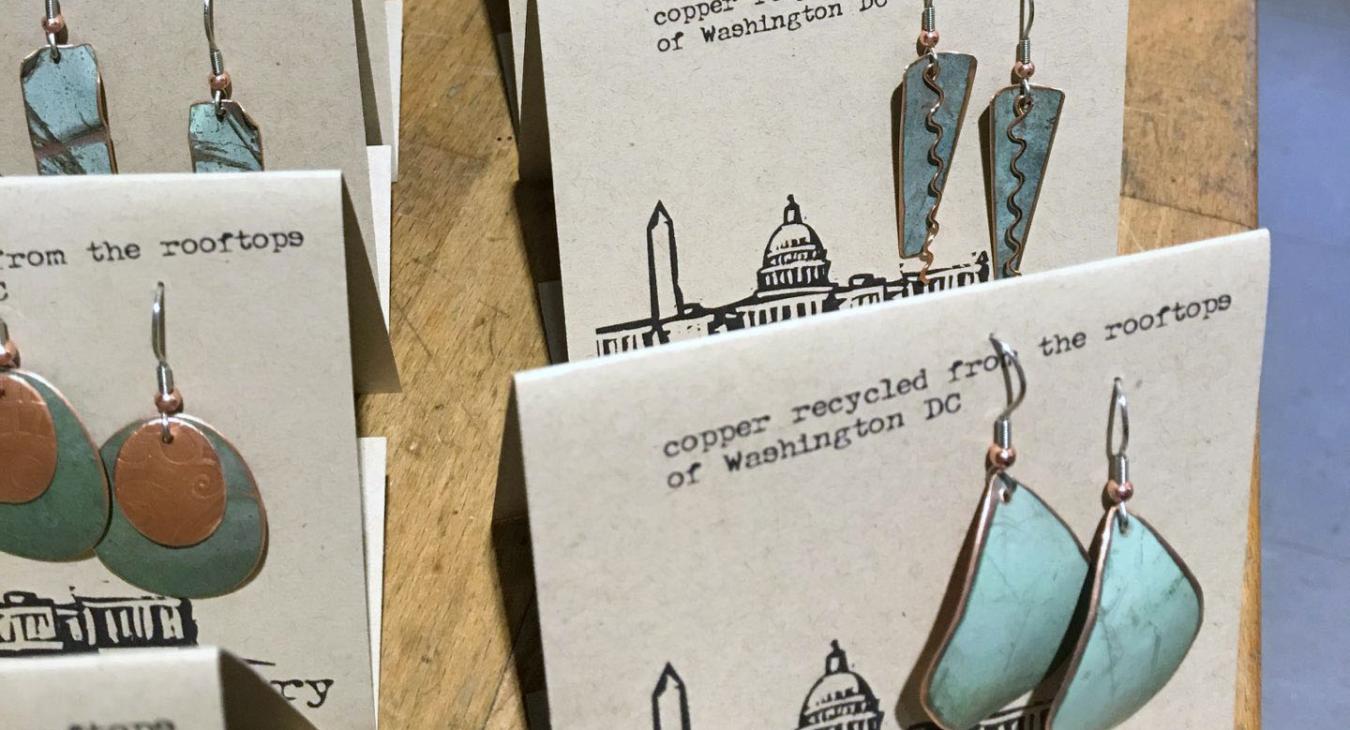 earring cards with rooftop jewelry lined up
