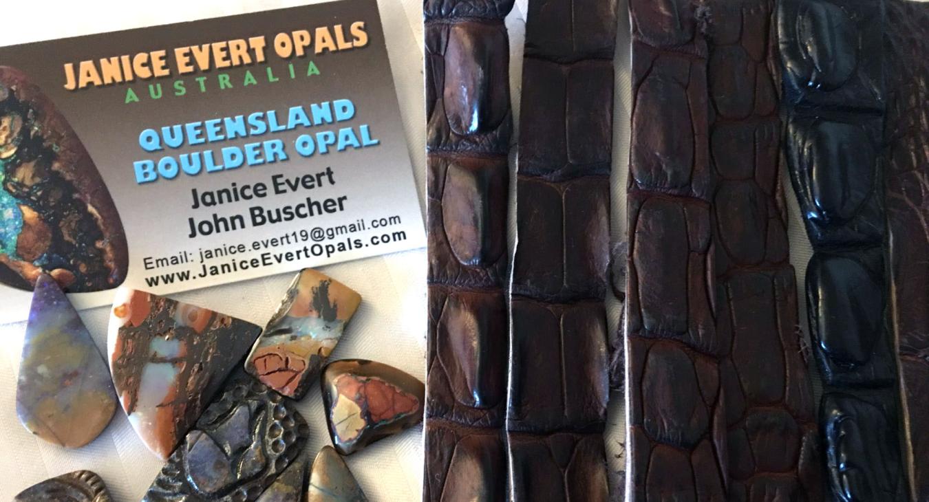 strings of opals next to company card
