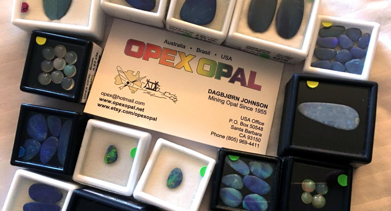 opals in boxes next to "opex opal" card