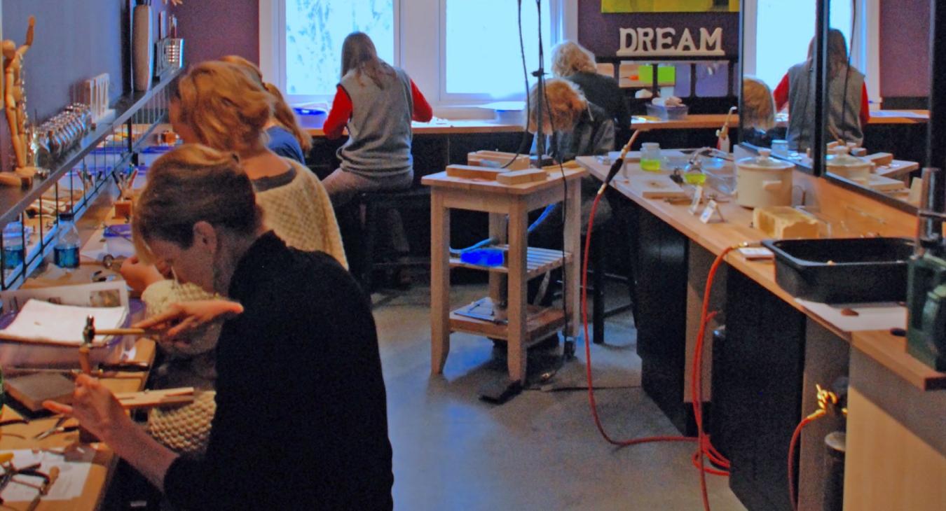 Students taking a class at SilverWorks