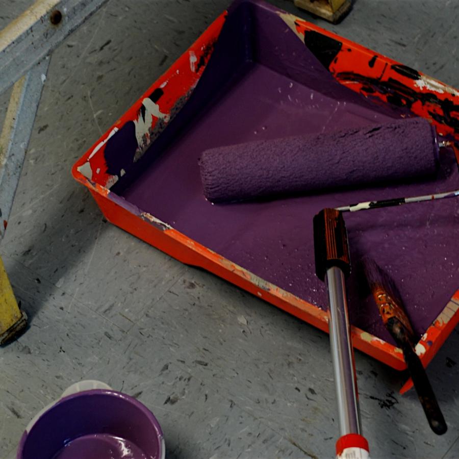 Purple paint ready for the wall.