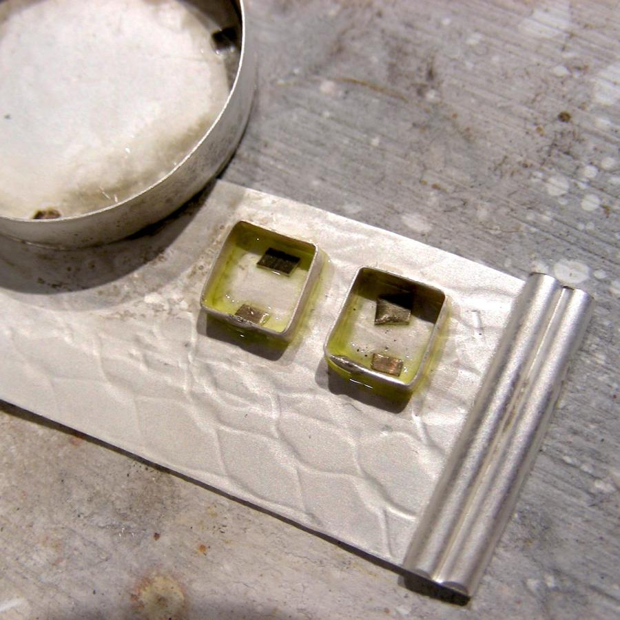 Tiny square bezels on pendant structure