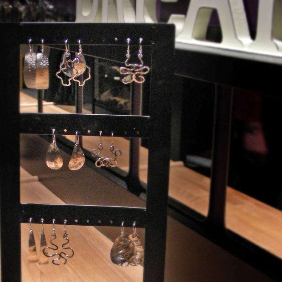 A rack of earrings
