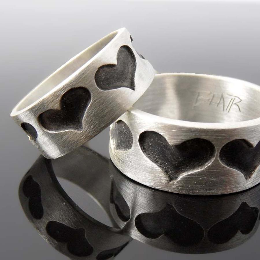 Silver heart band rings using appliqué technique