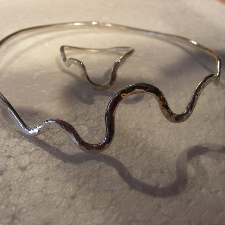 Forged and hammered silver bangle and ring set