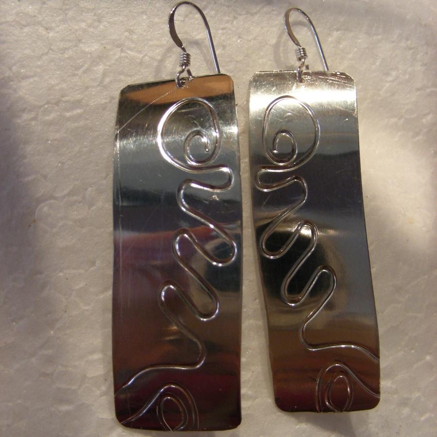 Rolling mill textured rectangle silver earrings