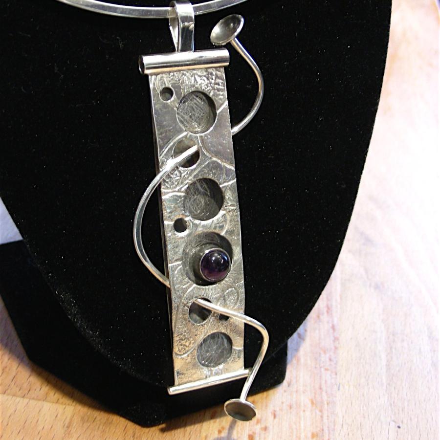Lost in space pendant, silver and amethyst