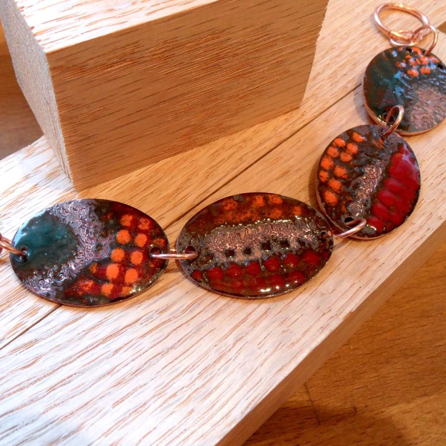 Copper enameled chain bracelet