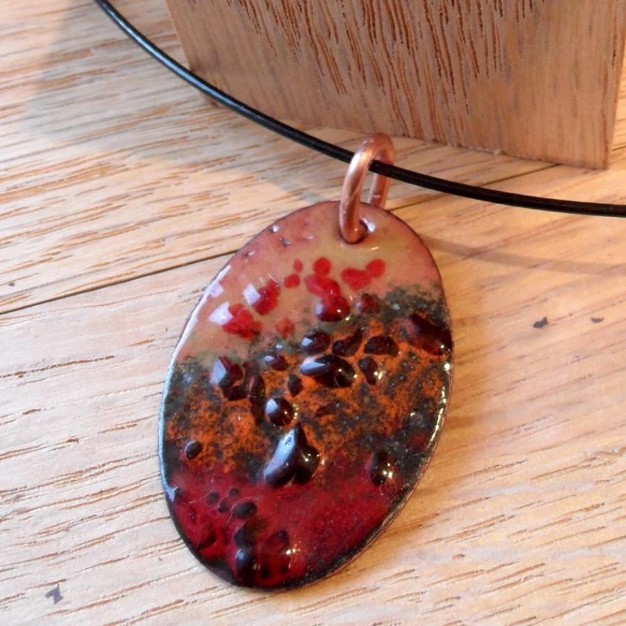 Copper enameled earrings and pendant