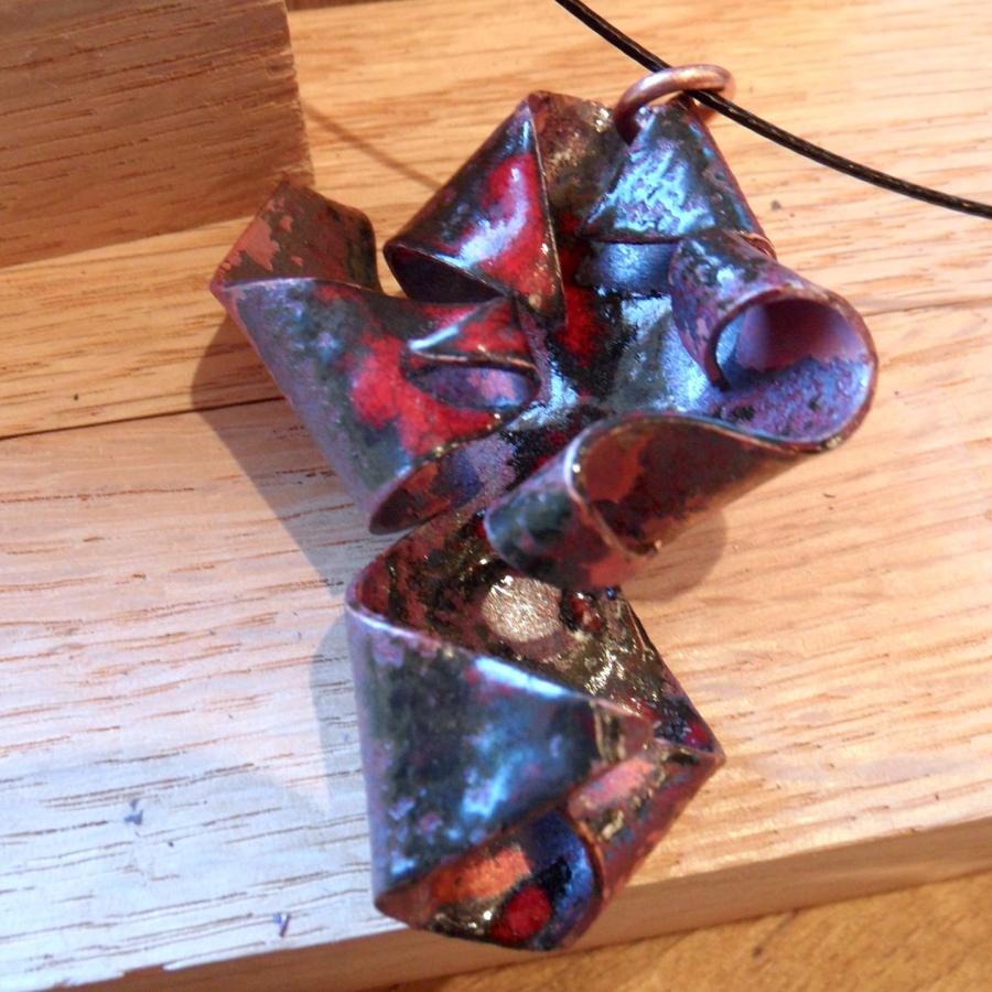 Copper enameled fold-formed pendant 