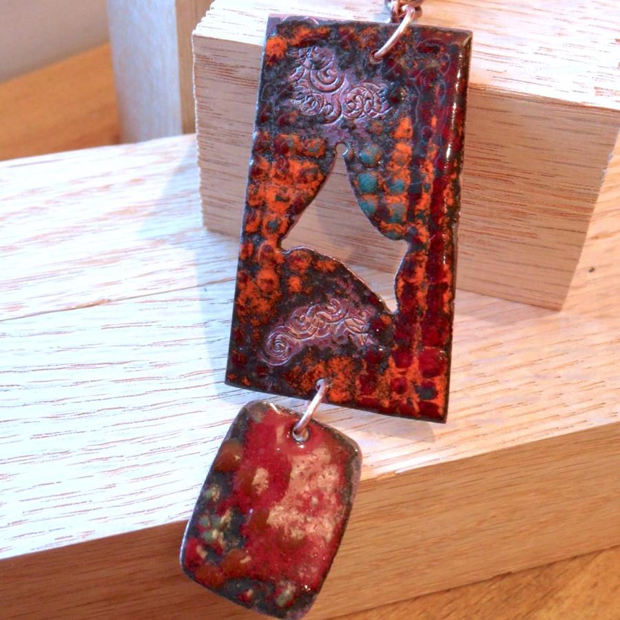 Two section copper enameled pendant