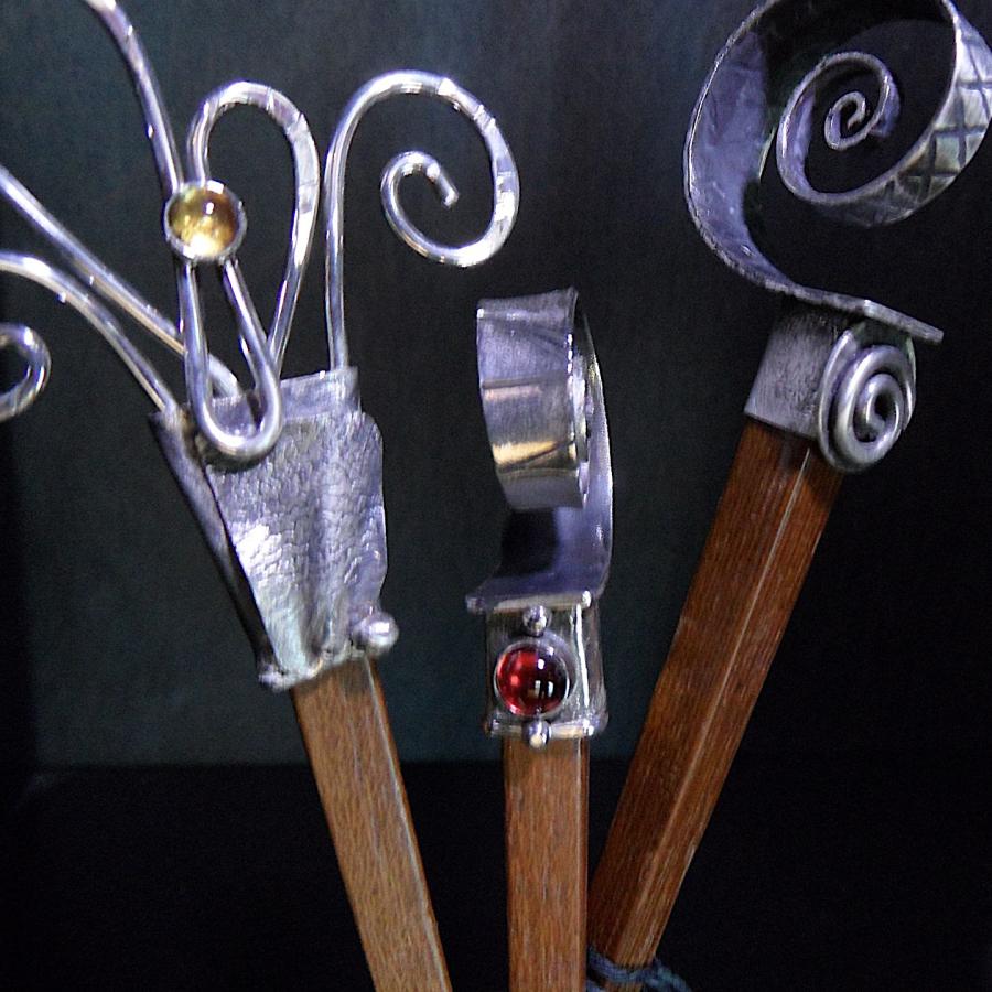 Hair sticks with silver caps