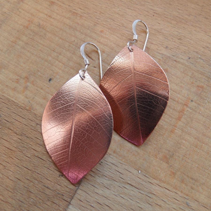 Leaf-textured imprint earrings by Kathleen