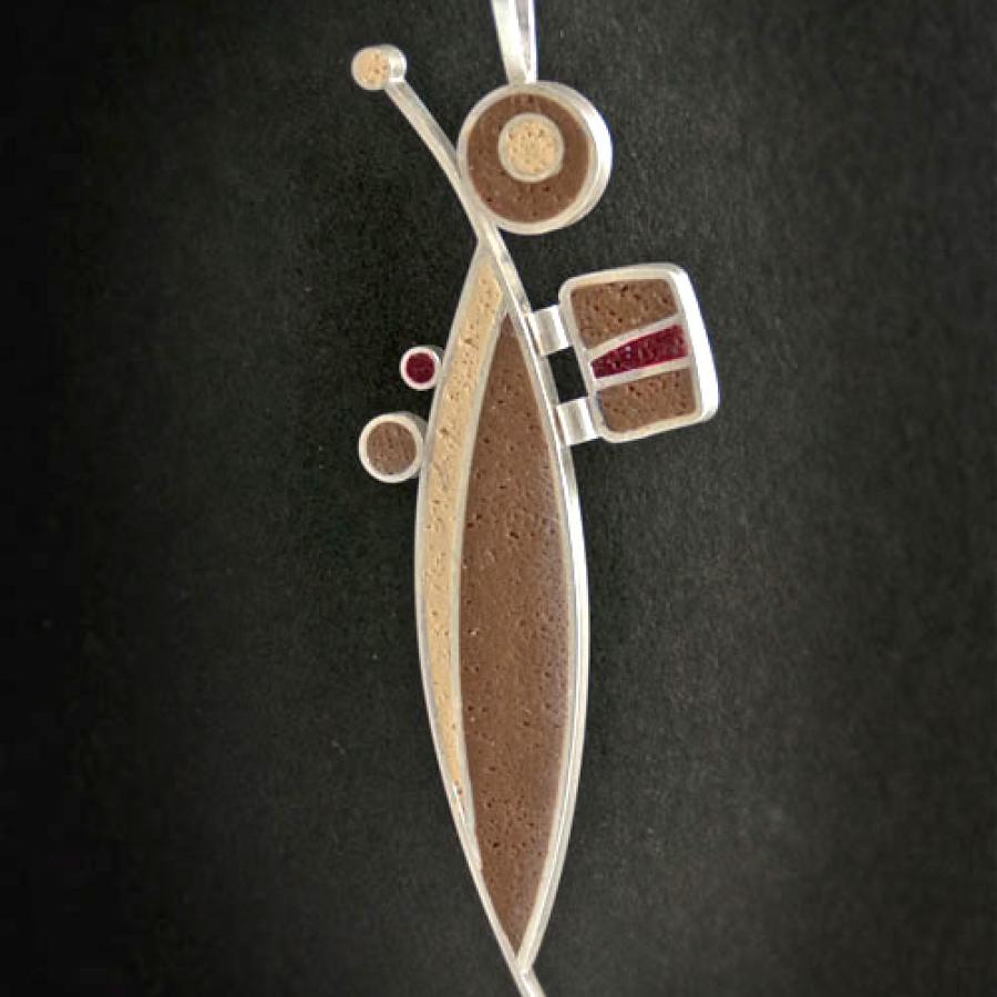 “The Fish That Got Away”, Sterling Silver and Polymer Clay.