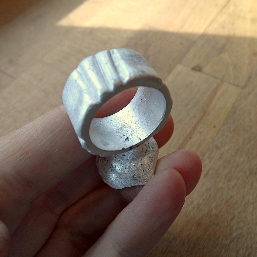 Freshly cast silver ring before finishing