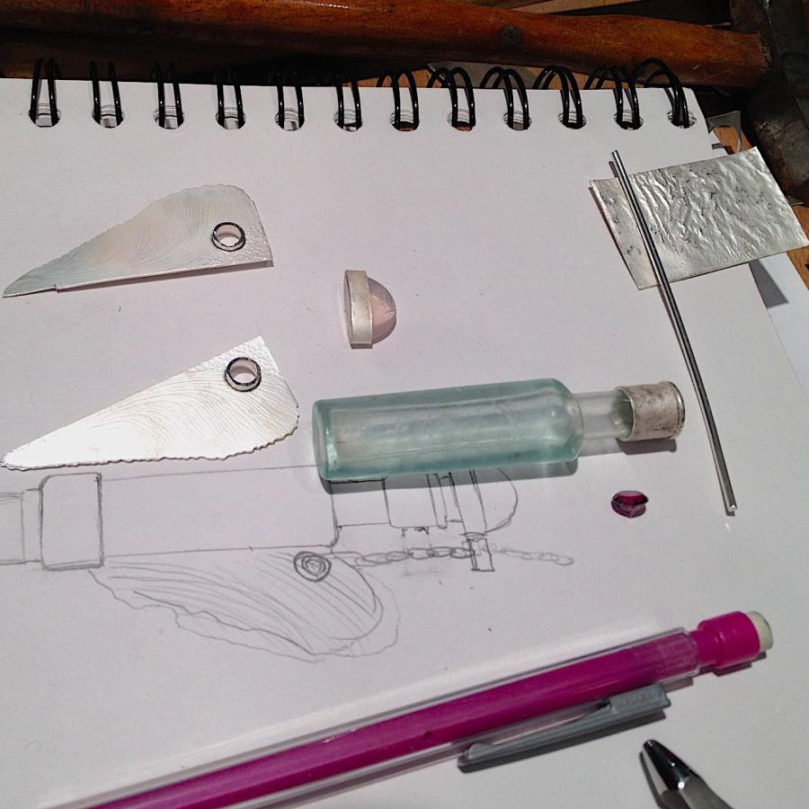 Concept sketch for the perfume bottle pendant