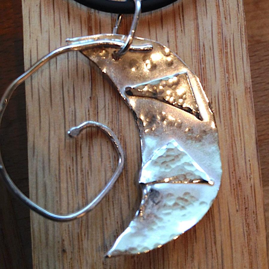 Fused silver crescent pendant